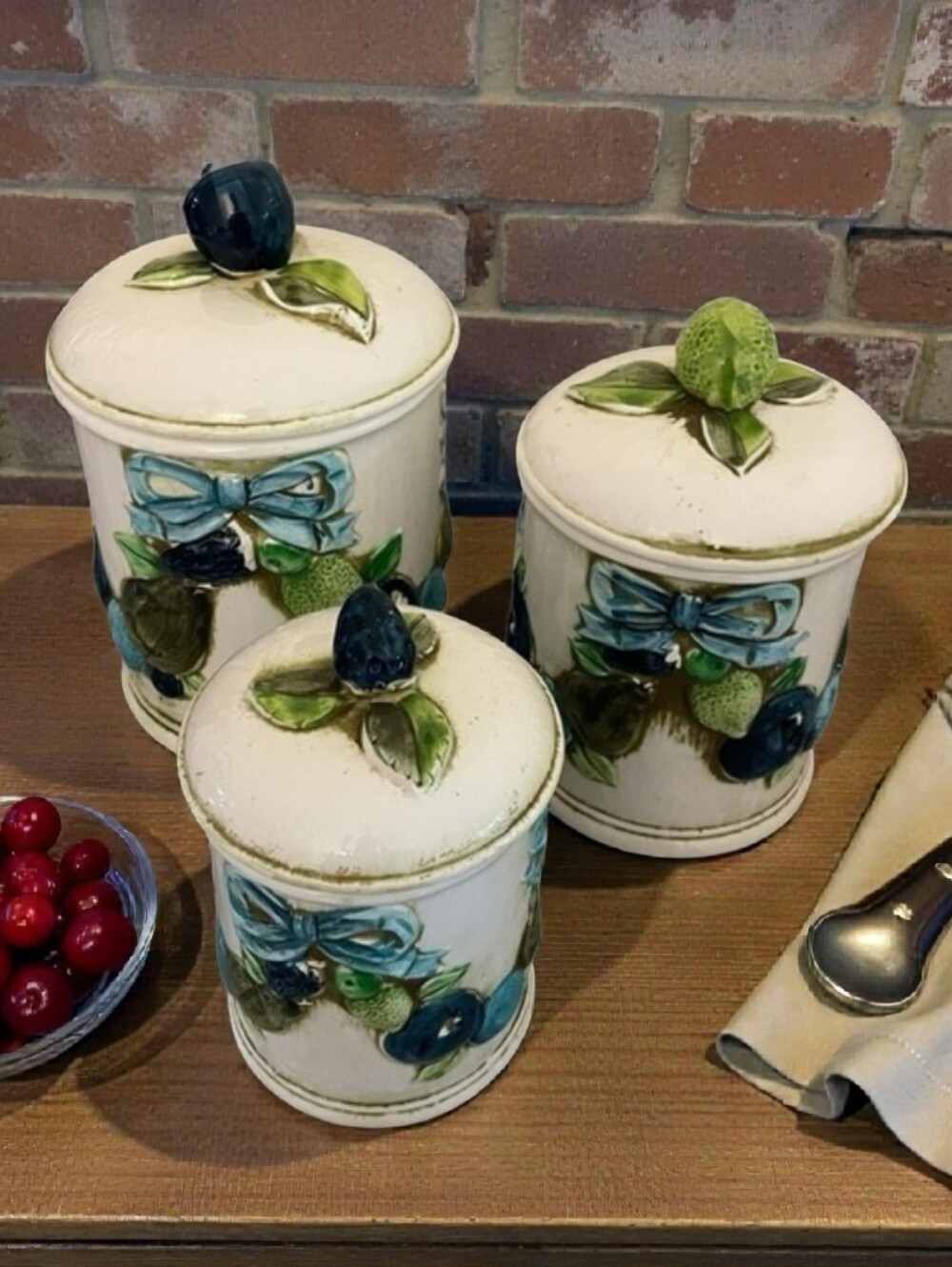 Napcoware Vintage 1950s Fruit-Themed Ceramic 3 piece Canister Set Japan